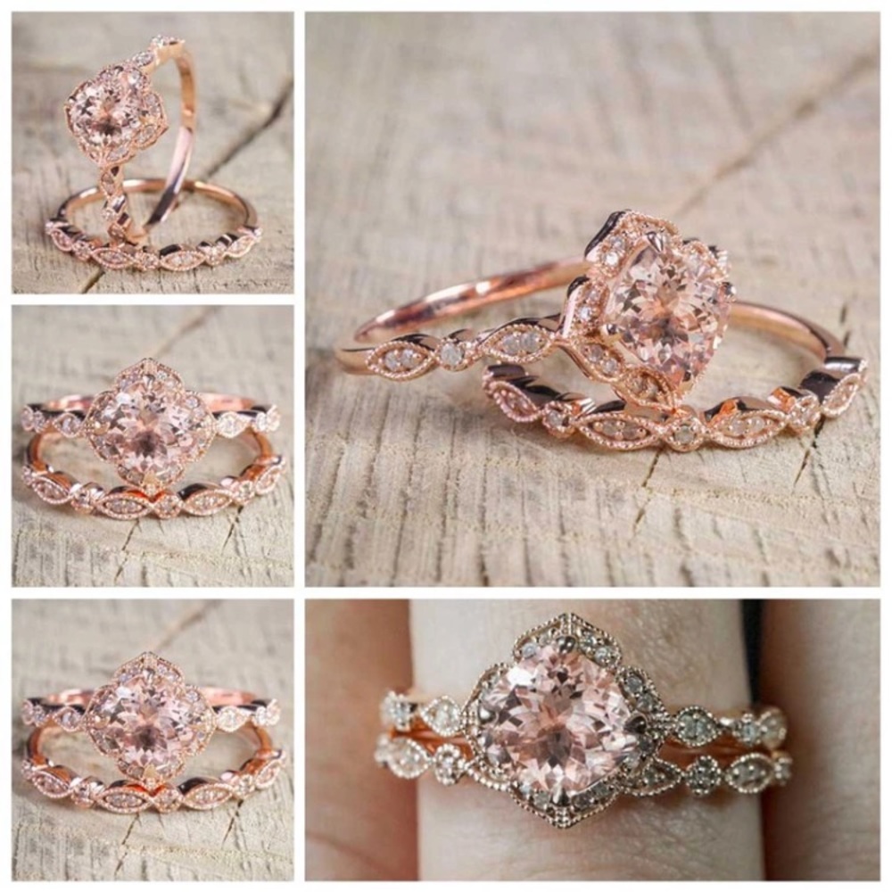 Rose Gold Crystal Ring Set